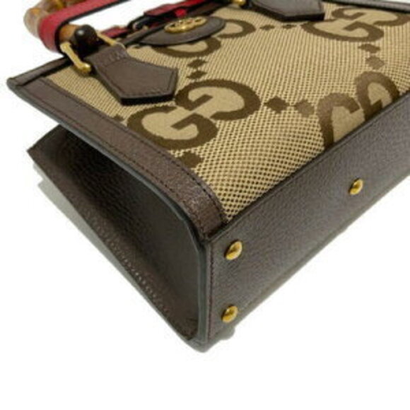 Gucci Diana Bag Jumbo GG Canvas Leather Bamboo Brown - Picture 5 of 8